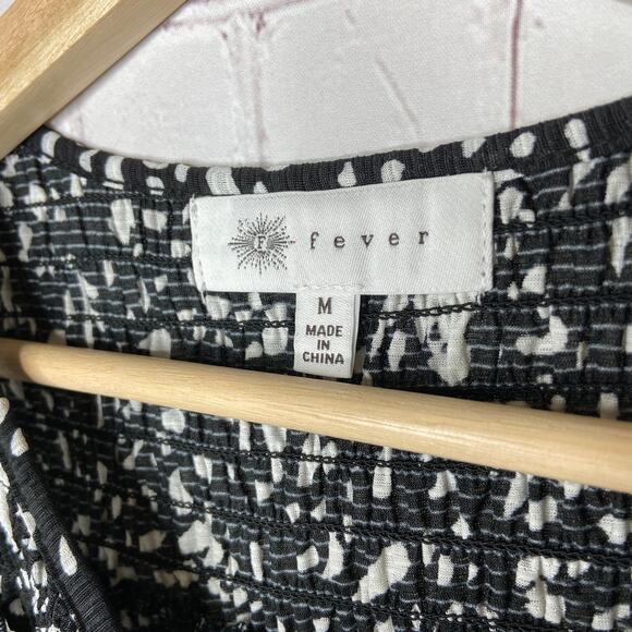 Fever Black White Dot Print Smocked Ruffled 3/4 Sleeve Top Women Medium New Mono - Picture 5 of 9